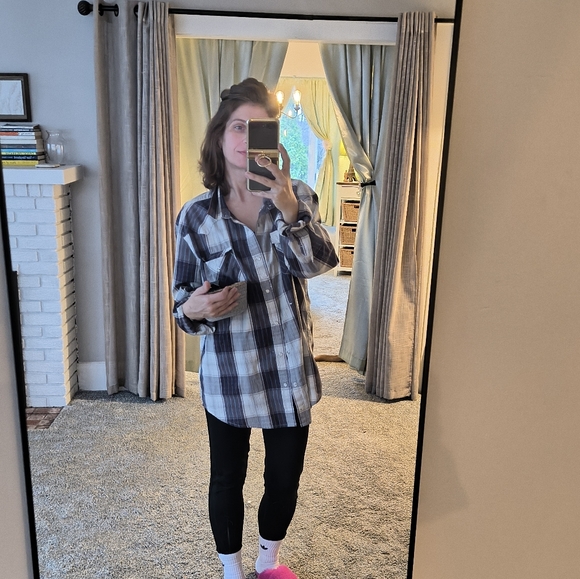 Men's Levi's XL snap button flannel black white red grey - Picture 2 of 11